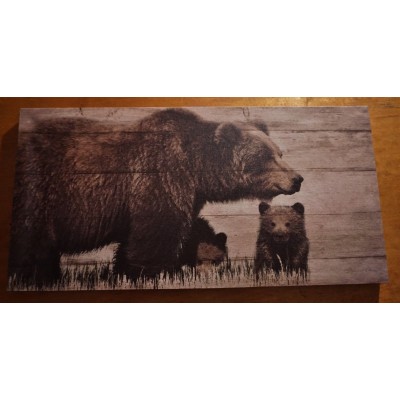 Large BROWN BEAR & CUB Wood Framed Canvas Lodge Log Cabin Home Decor Print NEW   292682215569